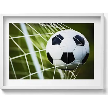 Obraz Dekorativní nástěnný obraz v bílém rámu s grafikou loft - Míč v brance 70x50 cm