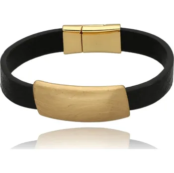 Náramek Yvon Elegantní náramek z broušeného zlatého kovu a přírodní kůže