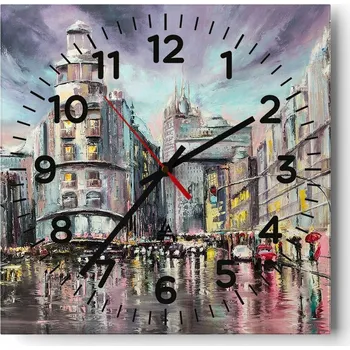 Hodiny Nástěnné hodiny do obýváku 40x40 Město Bez Hlučné Skleněné hodiny Tiché