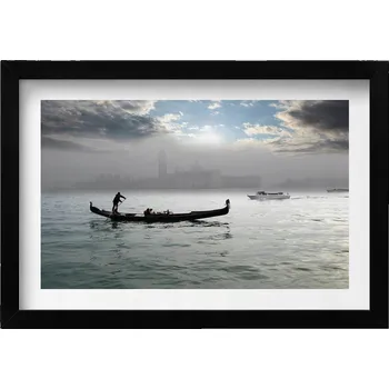 Obraz Nástěnný obraz v černém rámu dekorace interiéru Benátské gondoly 30x20 cm