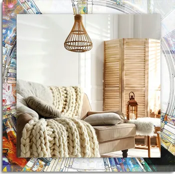 Zrcadlo Zrcadlo závěsné dekorativní s potiskem Abstraktní mozaika kruhů 60x60 cm