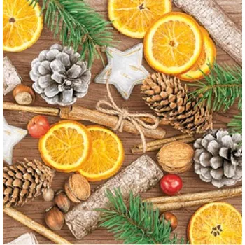 Papírový ubrousek Ubrousky "Zimní dekorace se skořicí a ořechy", Maki, 33 cm, 20 ks