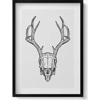Obraz Závěsný rámeček černý, Lebka jelena s parohy, skica 50x70 cm