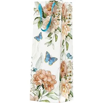 Dárková taška Dárková taška na láhev – modří motýli, 12 x 37 x 10 cm