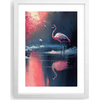 Obraz Obraz plakát v bílém rámu do obýváku 30x40 plameňáci foto plakáty na zeď