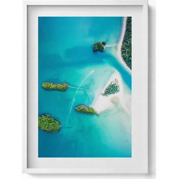 Obraz Elegantní obraz do obýváku v bílém rámu Pobřeží moře z ptačí perspektivy 50x70 cm