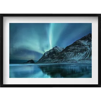 Obraz Obraz s rámem a grafikou na zeď Polární záře nad horami a vodou 70x50 cm