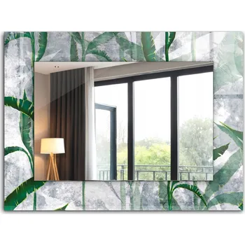 Zrcadlo Dekorativní nástěnné zrcadlo s potiskem dekoru Zelené listy rostliny XXL 80x60 cm