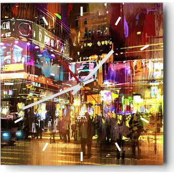 Hodiny Velké nástěnné hodiny na zeď 40x40 Město Skleněné hodiny Čtvercové Tiché