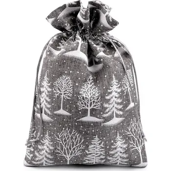 Vánoční dekorace Vánoční dárkový pytlík stromeček 20x30 cm imitace juty Varianta: 1 šedá, Balení: 1 ks