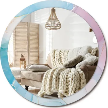 Zrcadlo Kulaté dekorativní zrcadlo na zeď do domu, kanceláře, mramorový styl XXL průměr 100 cm