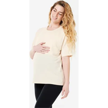KIMJALY Těhotenské tričko na jógu s krátkým rukávem M BÉŽOVÁ