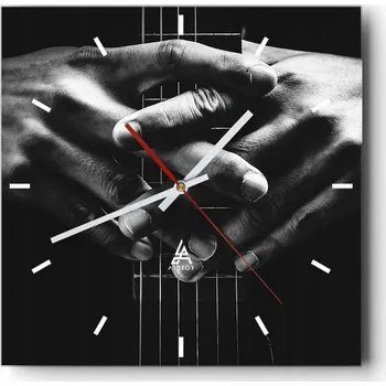 Hodiny Velké nástěnné hodiny na zeď 40x40 Kytarista Skleněné hodiny Tiché