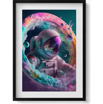 Obraz Dekorativní obraz v černém rámu do obýváku Kosmonaut barevné oblaky 50x70 cm