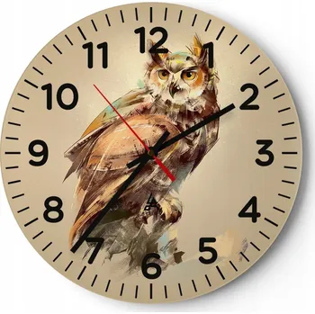 Hodiny Kuchyňské nástěnné hodiny 30x30 Sova Moderní skleněné hodiny do obýváku Tiché