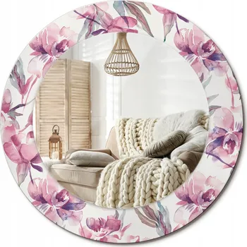 Zrcadlo Kulaté nástěnné dekorativní zrcadlo ve skleněném rámu Pivoňky květiny průměr 50 cm