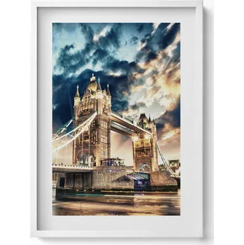 Obraz Elegantní obraz do obýváku v bílém rámu: Tower Bridge, Londýn, 50x70 cm