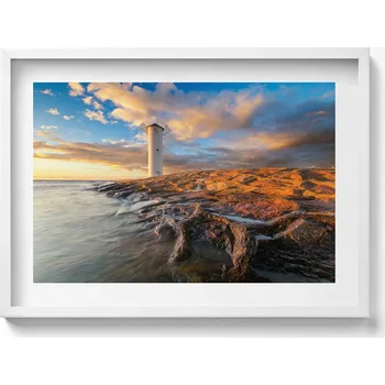 Obraz Závěsný obraz rámeček bílé barvy Maják u Baltského moře 70x50 cm