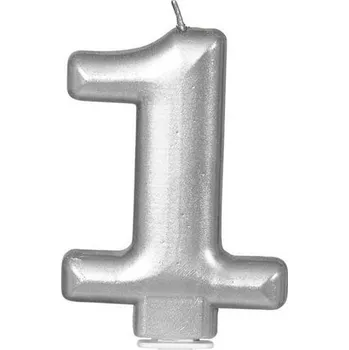 Dortová svíčka Narozeninová SVÍČKA ČÍSLICE 1 STŘÍBRNÁ 8 CM NAROZENINY