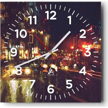 Hodiny Nástěnné hodiny do obýváku 40x40 Město Bez Hlučné Skleněné hodiny Tiché