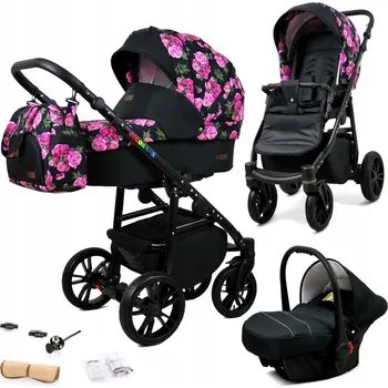 Kočárek Dětský kočárek 3v1 BabyLux Colorlux - sporťák, hluboká korba a autosedačka, květinový vzor