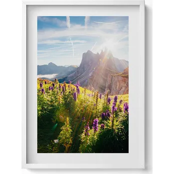 Obraz Dekorace obraz s grafikou v krásném bílém rámu Krajina Dolomity 50x70 cm