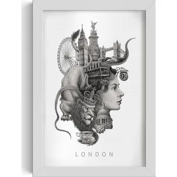 Obraz Obraz na zeď Černobílý Londýn Big Ben Tower Bridge Autobus 20x30 cm