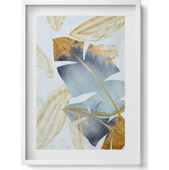 Obraz Ozdobný nástěnný obraz v rámu do obýváku Glamour, motiv banánové listy, 50x70 cm