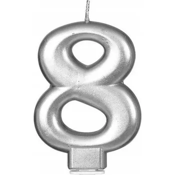 Dortová svíčka METALICKÁ SVÍČKA STŘÍBRNÁ 8 CM ČÍSLICE 8 K NAROZENINÁM