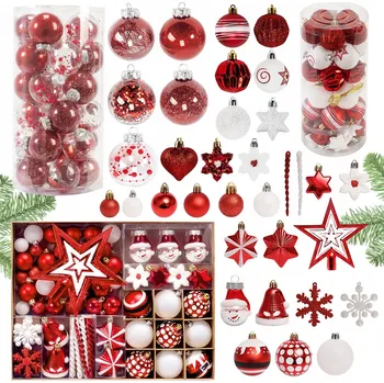Vánoční dekorace VÁNOČNÍ BAŇKY ČERVENÉ BÍLÉ OZDOBY NA VÁNOČNÍ STROMEČEK SADA XXL 149ks