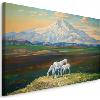Obraz Obraz do Obývacího Pokoje KONĚ na Pozadí Hor 3D Pohled 70x50