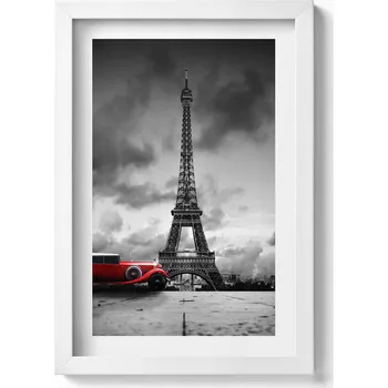 Obraz Obraz v rámu na zeď Eiffelova věž a červené auto 20x30 cm