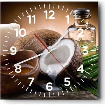 Hodiny Kuchyňské nástěnné hodiny 30x30 Kokos Skleněné hodiny do obýváku Moderní Tiché
