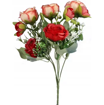 umělá květina Umělá kytice pivoňek červená 5 Kusů s doplňky 35 cm Hotová vazba