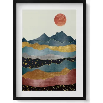 Obraz Nástěnný obraz v rámu Abstraktní krajina barevných hor a slunce 50x70 cm