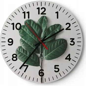 Hodiny Kuchyňské nástěnné hodiny 30x30 Listy Moderní skleněné hodiny Tichý chod