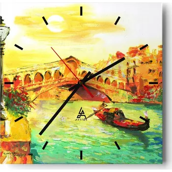 Hodiny Velké nástěnné hodiny 40x40 Benátky Skleněné hodiny Čtvercové Tiché