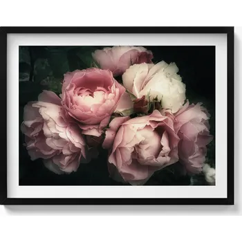 Obraz Ozdobný nástěnný obraz v černém rámu kytice růžových růží vintage 80x60 cm