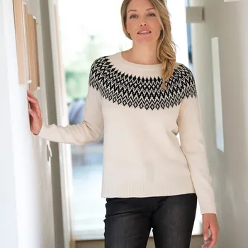 Dámský svetr Pulovr se žakárovým vzorem, kašmírový na dotek režná/černá 46/48