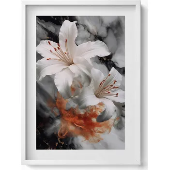 Obraz Dekorativní nástěnný obraz v rámu do obýváku Kompozice kouře s květinami 50x70 cm