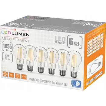 Žárovka LED žárovky Filament LEDLUMEN E27 A60 1055 lm 8 W teplá bílá 6 ks