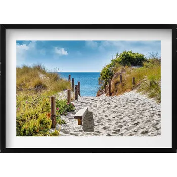 Obraz Obraz v černém rámu na zeď Písčitá cesta na pláž a moře 70x50 cm