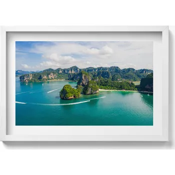 Obraz Dekorativní nástěnný obraz v bílém rámu s grafikou Ostrov v Thajsku 60x40 cm