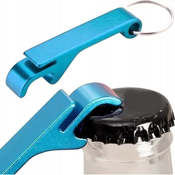 Otvírák na lahve přívěsek na klíče modrý hliníkový REKLAMNÍ pro gravírování