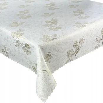 ubrus Oboustranný Vánoční Ubrus Odolný Skvrnám Bílý Zlatý Šišky 140x200 cm