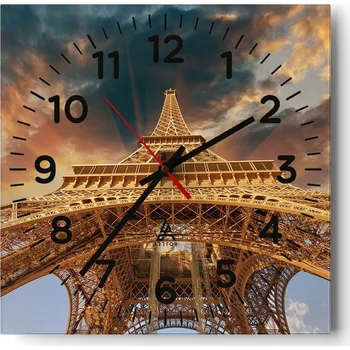 Hodiny Kuchyňské nástěnné hodiny 30x30 Pařížská věž | Skleněné hodiny do obýváku | Tiché
