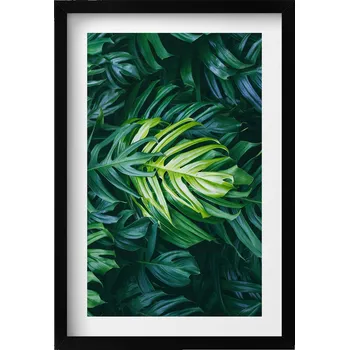 Obraz Ozdobný nástěnný obraz s rámem a grafikou loft Divoké listy monstery 40x60 cm