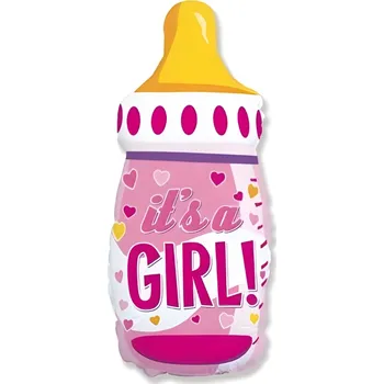 Fóliový balónek Flexmetal - Holčička - růžová láhev, 60 cm