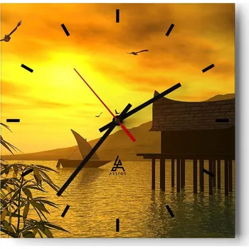 Hodiny Velké nástěnné hodiny 40x40 Krajina Skleněné hodiny Tiché