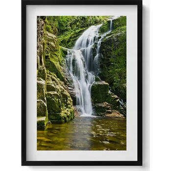 Obraz Obraz s černým rámem a grafikou na zeď Zelený vodopád v džungli 50x70 cm